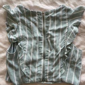 Size small, cropped tank top with ruffle sleeves, zip up in back. Worn once!